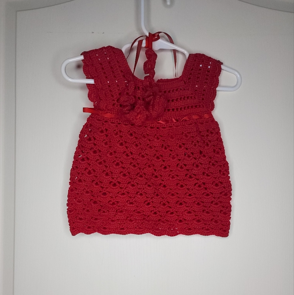 Red Crochet Dress for Newborn Baby Girl with Head Band